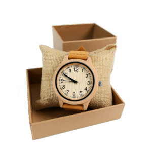 Reloj De Madera De Bambú Carbonizado Con Correa De Cuero