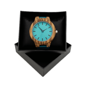Reloj de cuarzo de rayas de cebra para damas, reloj de cuarzo de madera de coral azul, reloj de cuarzo de cuero elegante para mujeres.